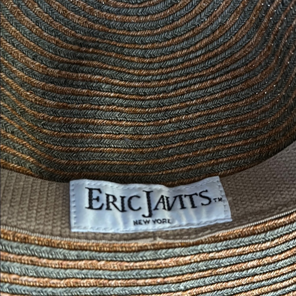 Eric Javits Striped Tan and Green straw hat - Picture 4 of 6